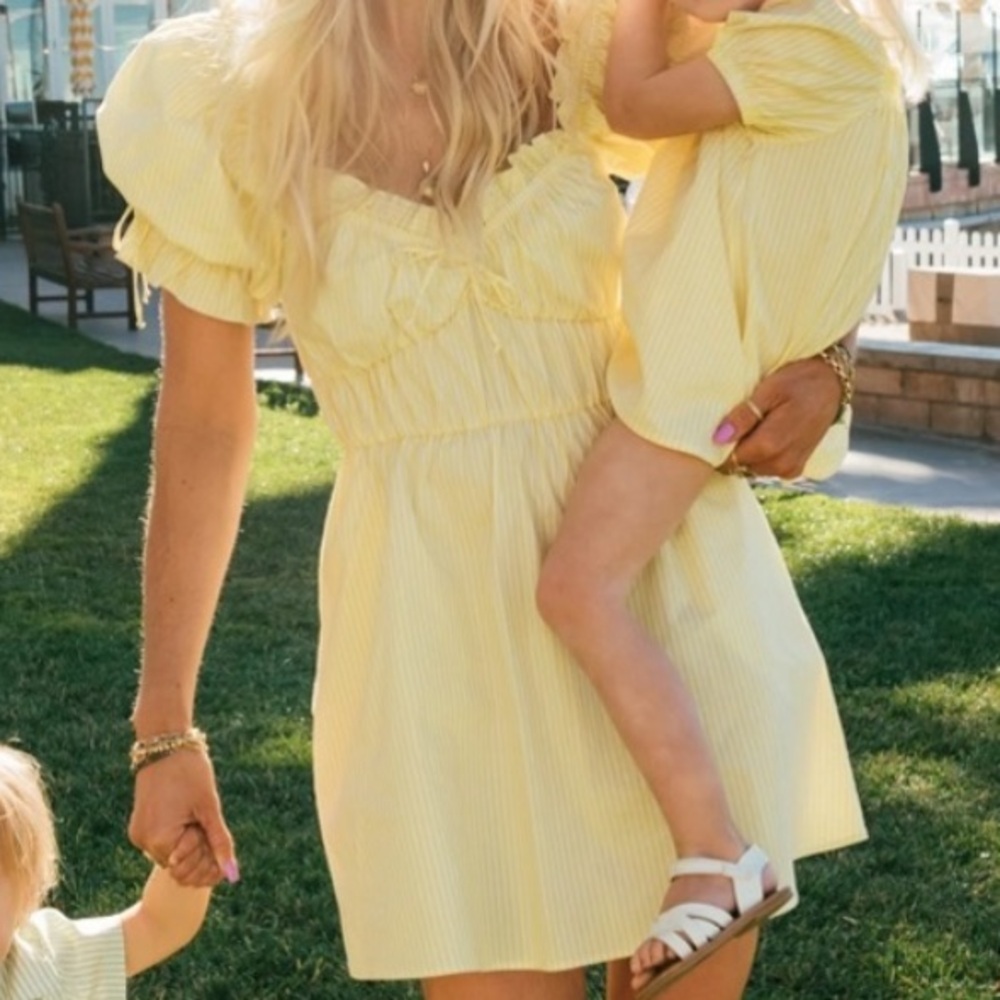 Show Me Your Mumu Sunshine Yellow Puff Sleeve Leigh Mini Dress Small NEW